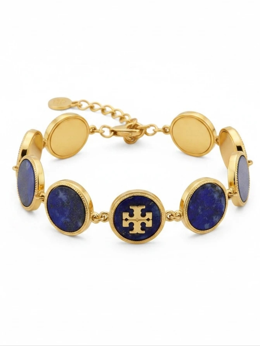 Tory Burch Kira "Double T" Logo Bracelet With Blue Lapis